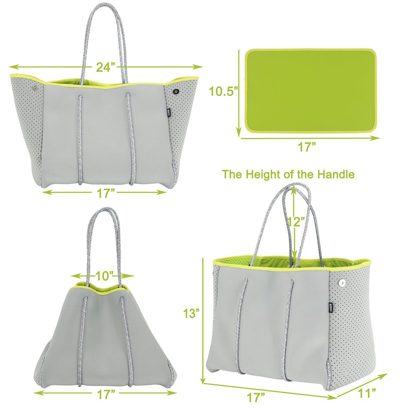QOGiR Neoprene Multipurpose Beach Bag Tote with Inner Zipper Pocket (Light Grey, Large) - Image 4